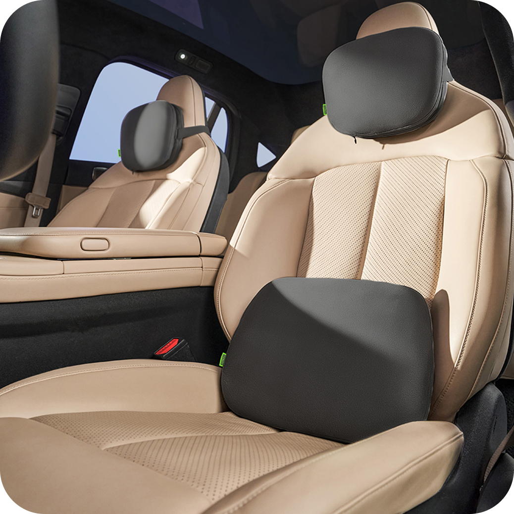 (draft) cicido set headrest & lumbar support mobil dual feel cooling memory foam set sandaran kepala & pinggang mobil premium