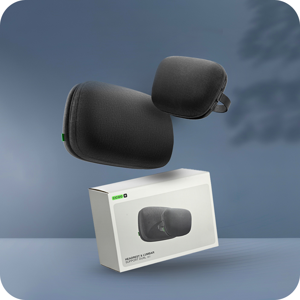 (draft) cicido set headrest & lumbar support mobil dual feel cooling memory foam set sandaran kepala & pinggang mobil premium